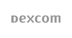 Gray Dexcom logo with lowercase letters on a plain light background.